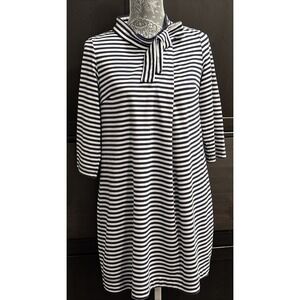 Vineyard Vines Bow Neck Knit Shift Dress Size S Navy Blue White Striped Nautical